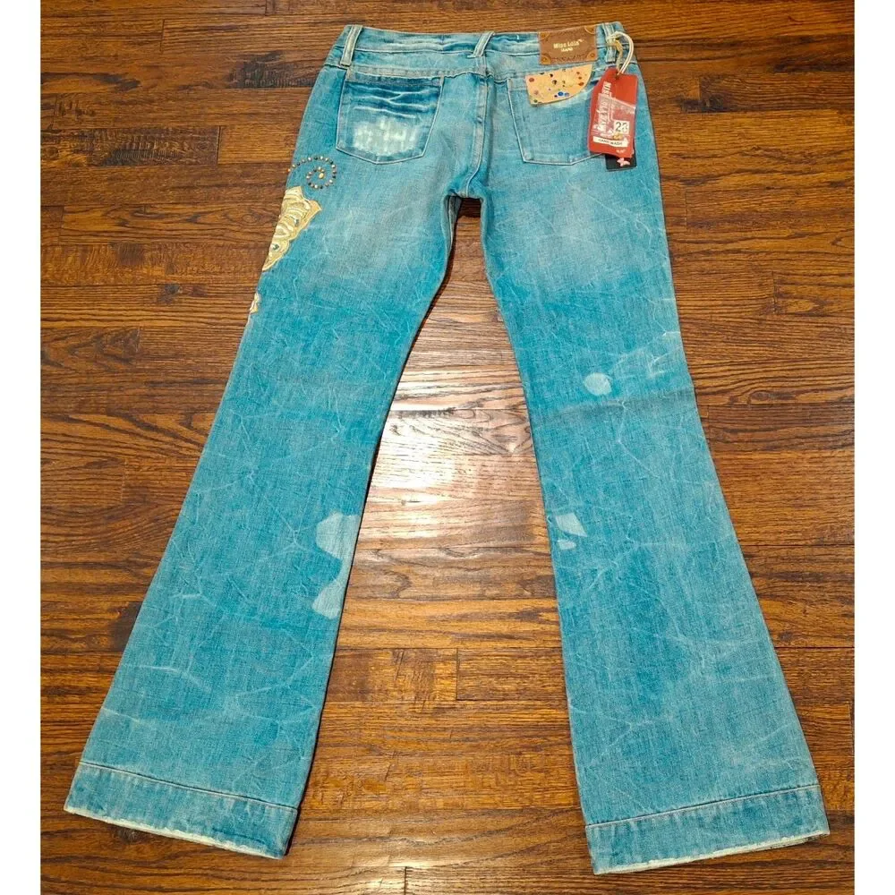 Miss Lola Butterfly Blue Denim Jeans Women's Size 28 NWT - Picture 2 of 2
